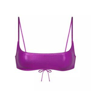 SKIMS Pink Metallic Micro Scoop Bikini Top